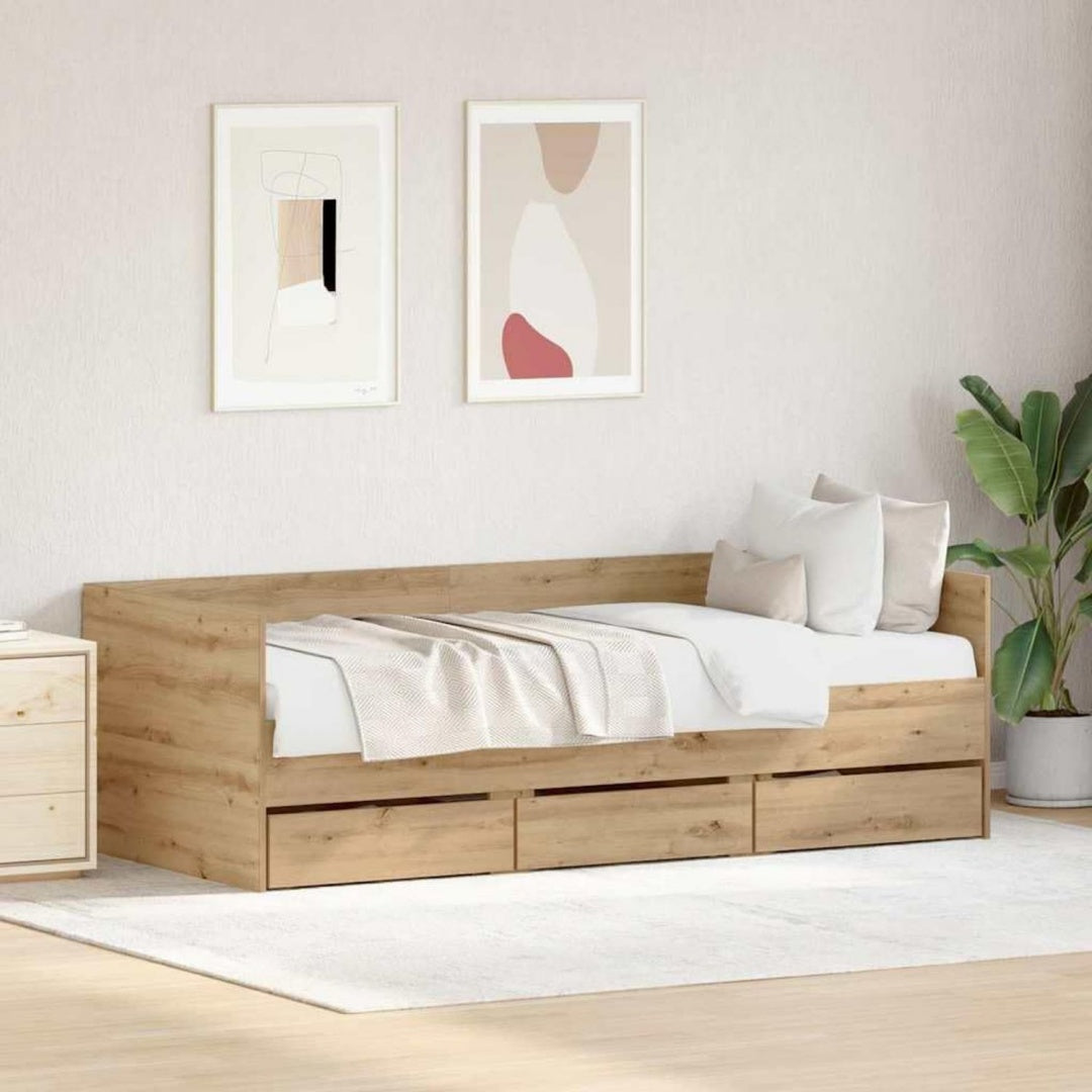 Bettgestell aus Samt und Holzwerkstoff mit Schubladen