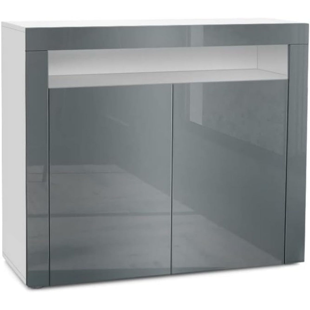 Das Sideboard vereint glaenzende Oberflaechen mit grifflosen Fronten