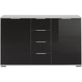 Das Sideboard misst 130 x 83 x 41 cm in Schwarz und Weiss
