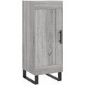 Hochschrank aus Holzwerkstoff zeigt ein Metallgestell