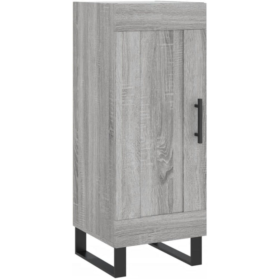 Hochschrank aus Holzwerkstoff zeigt ein Metallgestell