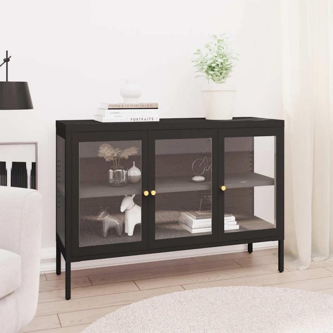 Schubladen an dem Sideboard aus Metall und Glas