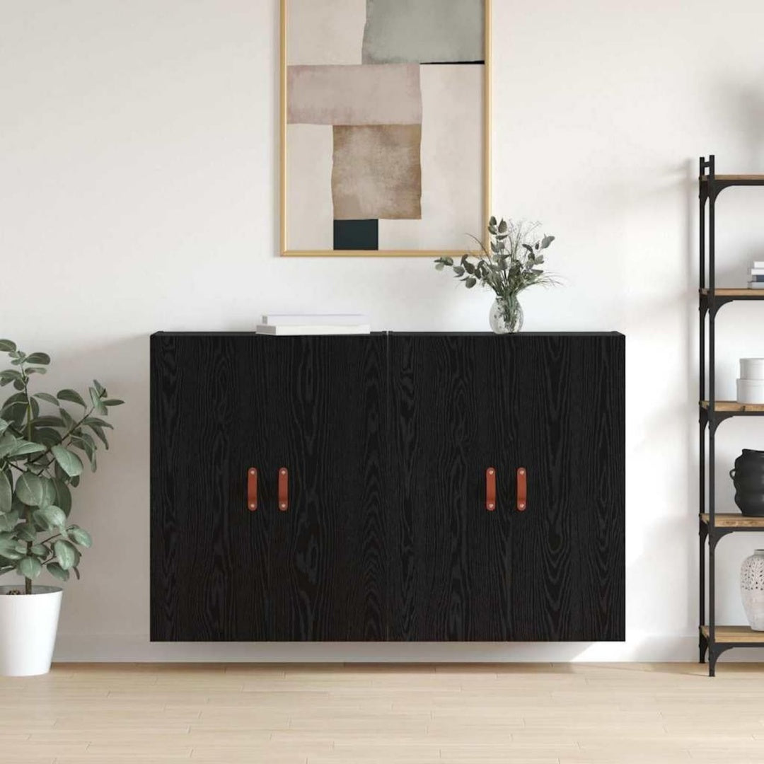 Wandschrank in Schwarz und Eichenbraun mit Wandmontage