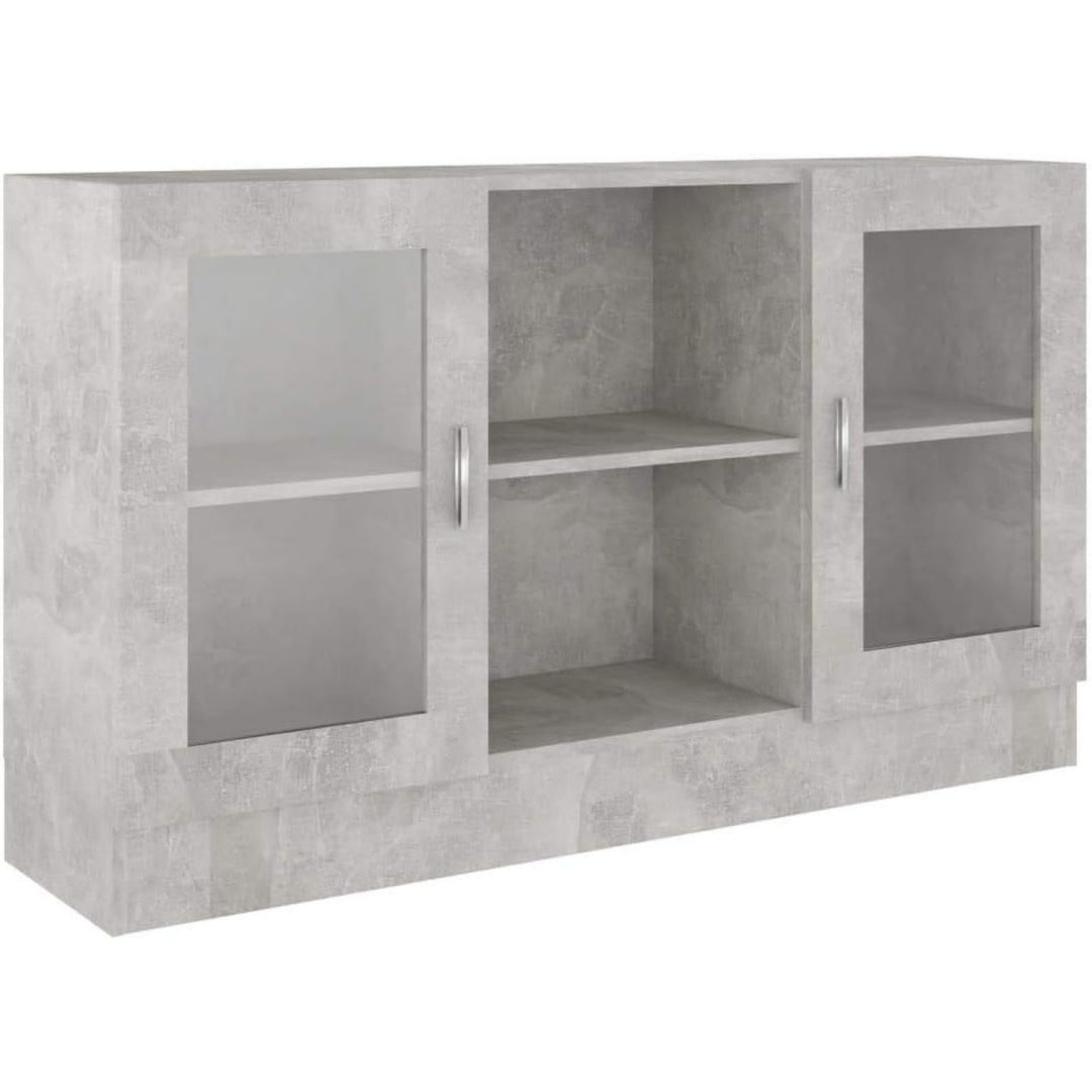 Die Vitrine misst 120 x 30.5 x 70 cm in Betongrau
